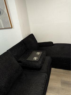 Modern Charcoal Sectional w/ Pull-Down Cup Holders