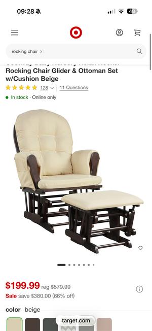 Baby Nursery Relax Rocker Rocking Chair Glider & Ottoman Set w/Cushion Beige