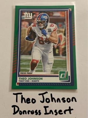 Theo Johnson New York Giants TE Donruss Short Print Insert Card. 