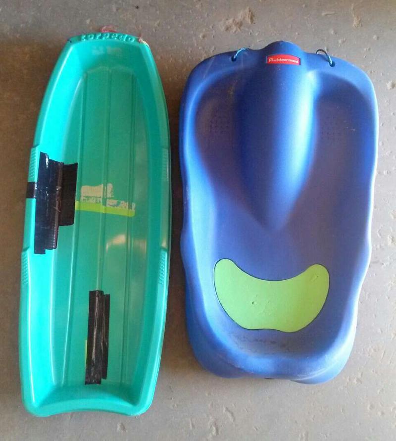 Rubbermaid plastic sled, and one other which is free; snow,toboggan for