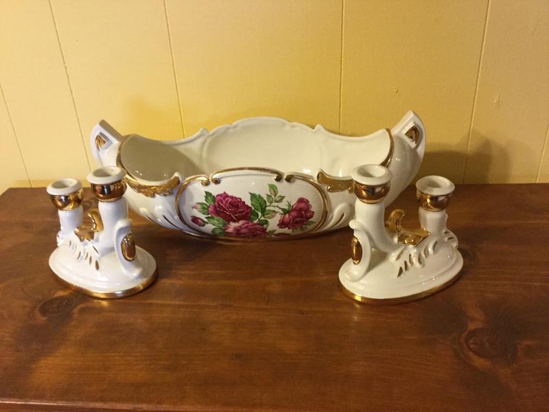 Vintage Royal Kohl China centerpiece bowl and candle holders for sale