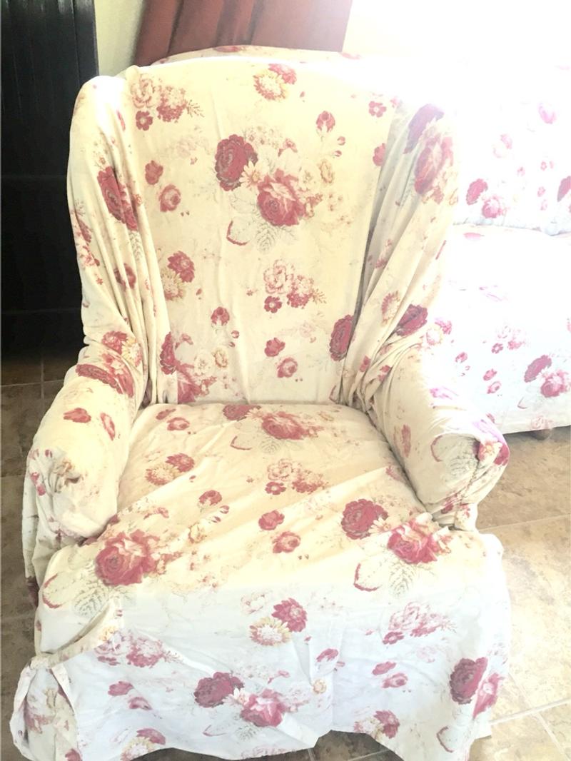 WAVERLY GARDEN ROOM VINTAGE ROSE CHAIR SLIPCOVER ShabbyChic (Fits 32