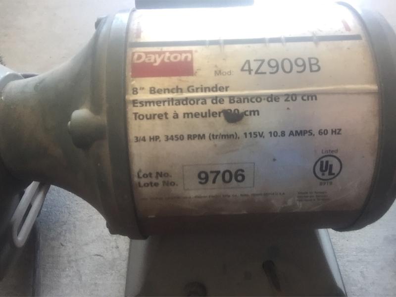 Dayton 8 inch bench grinder model 4Z909B 3/4 HP 10.8 AMP 115 V 3450 RPM