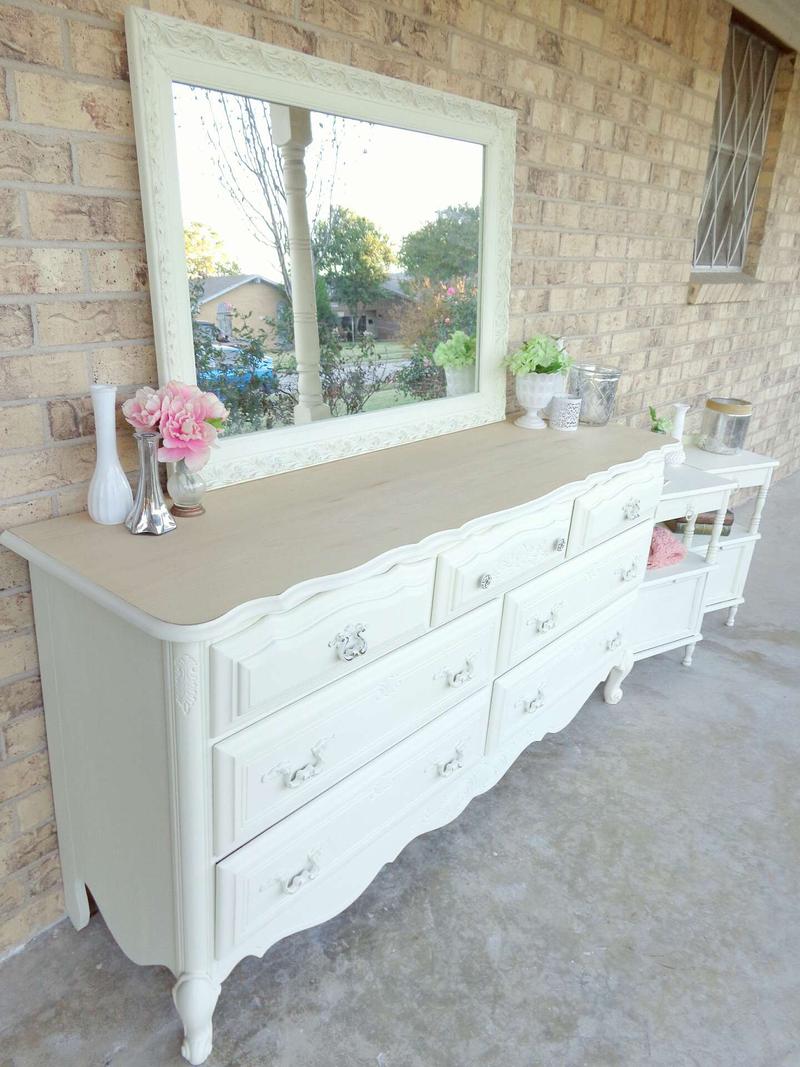 4 Piece French Country Vintage Shabby Chic Dresser Set Antique White