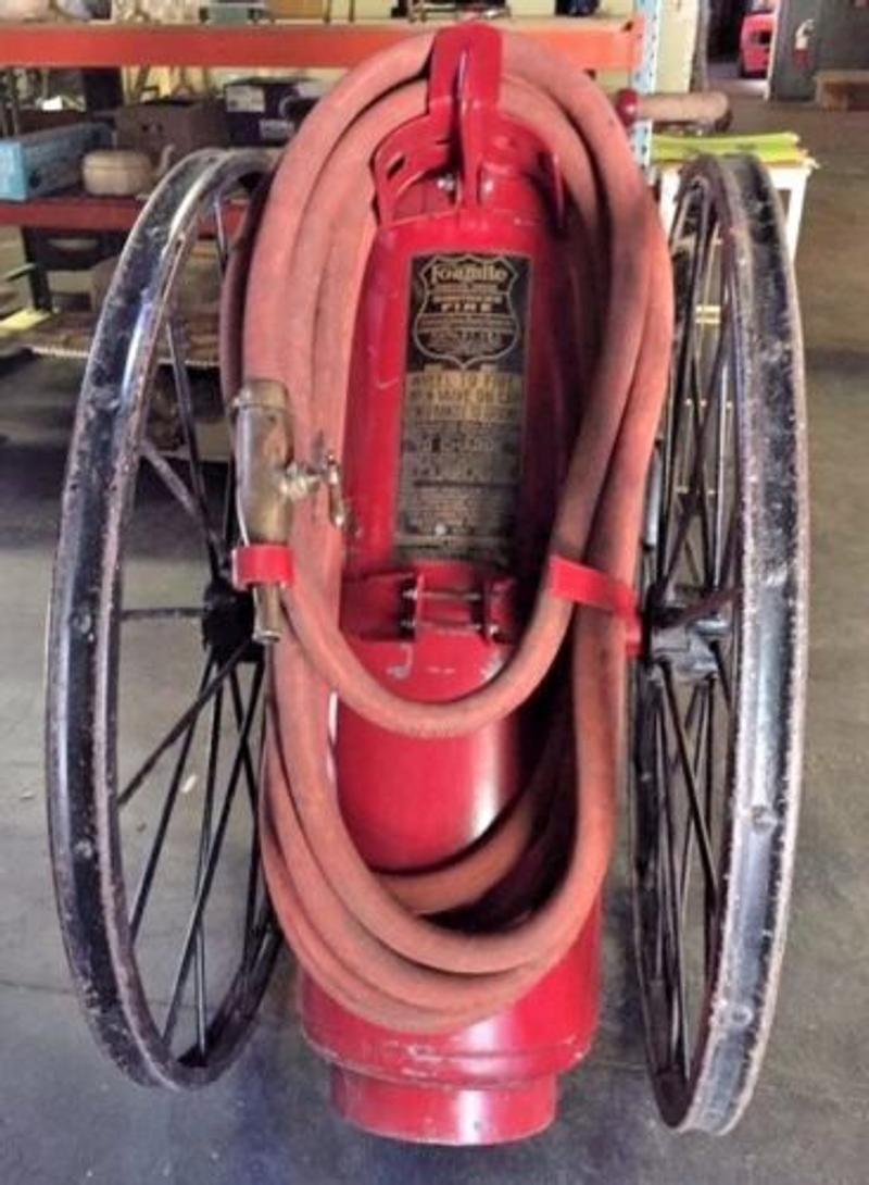Antique Wheeled Fire Extinguisher Foamite Chemical Cart for sale in