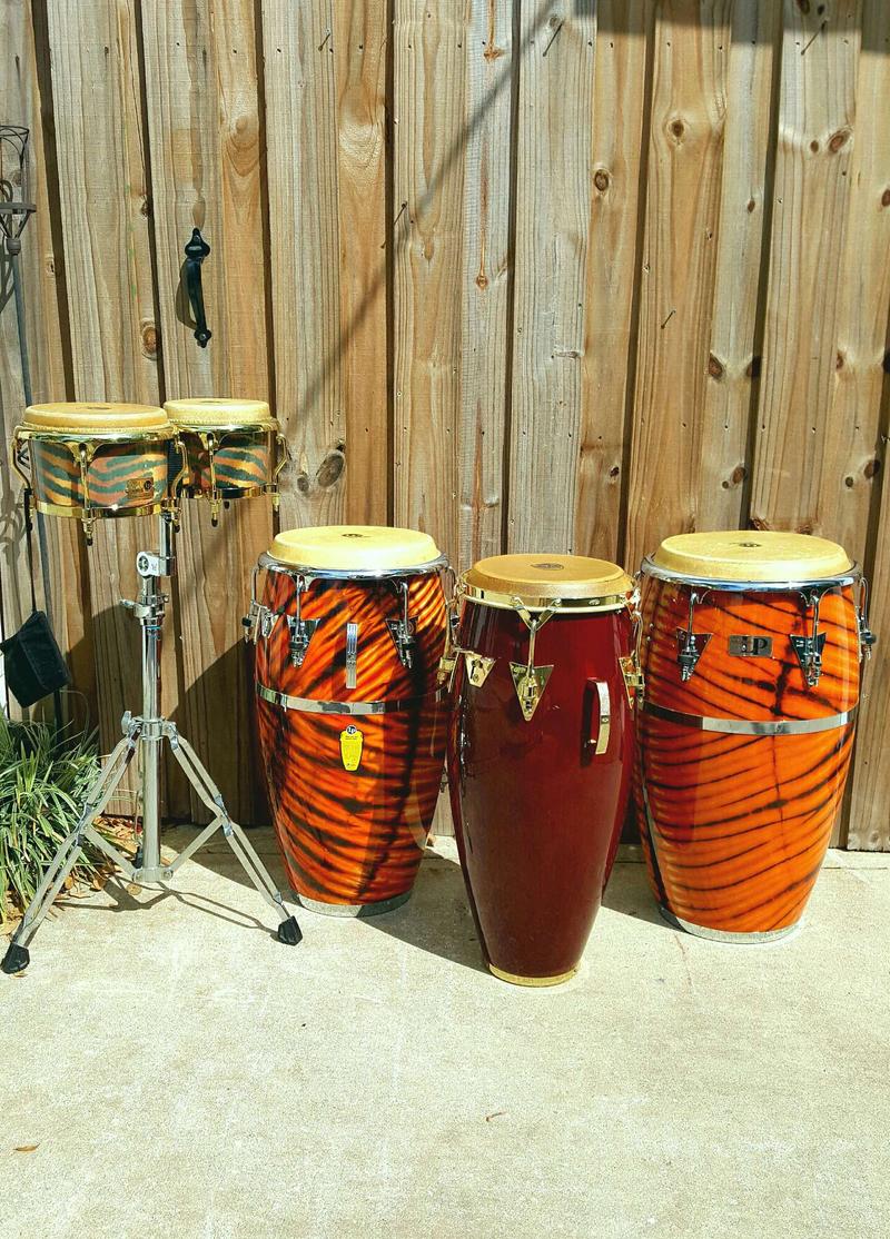 Excellent Latin Percussion (LP) Congas and Bongo Set for sale in Orange