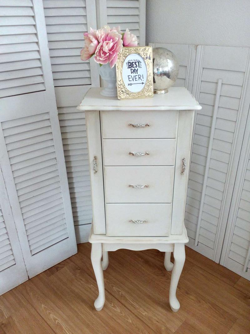 Shabby Chic Chest Jewelry Armoire Wood Drawers Antique White