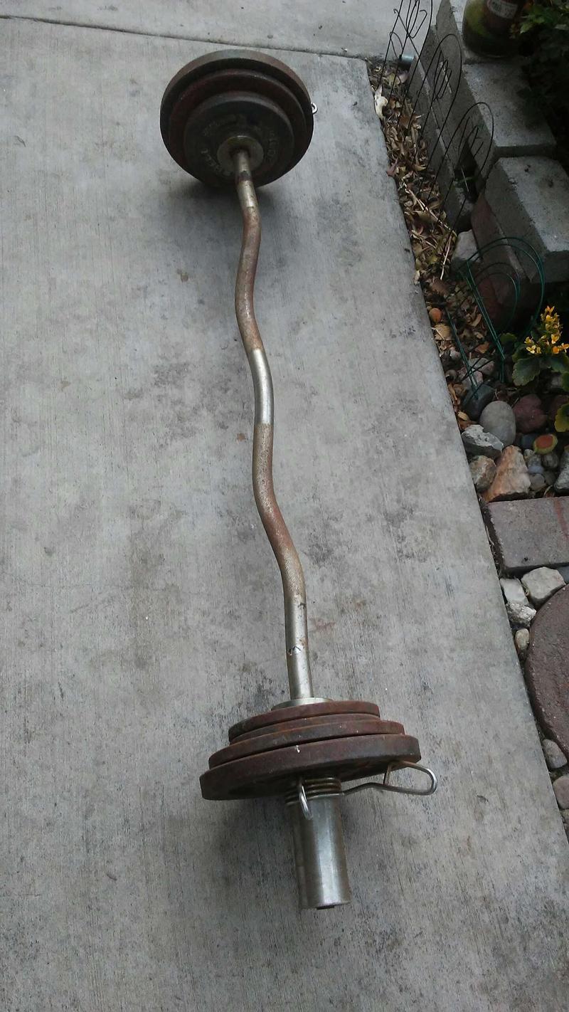 Curl bar with 40 lbs of weight plates for sale in Los Angeles, CA