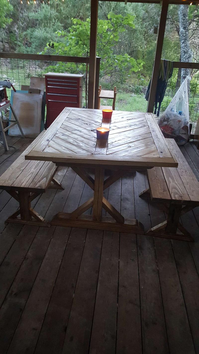 outdoor farmhouse table on Herringbone Farmhouse Table With 2 Benches For Sale In Wimberley Tx 5miles Buy And Sell