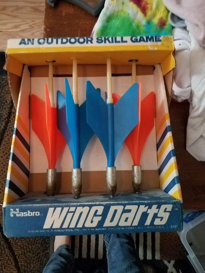 1970 vintage lawn dart box. Hasbro wingdart box. Darts are a free gift