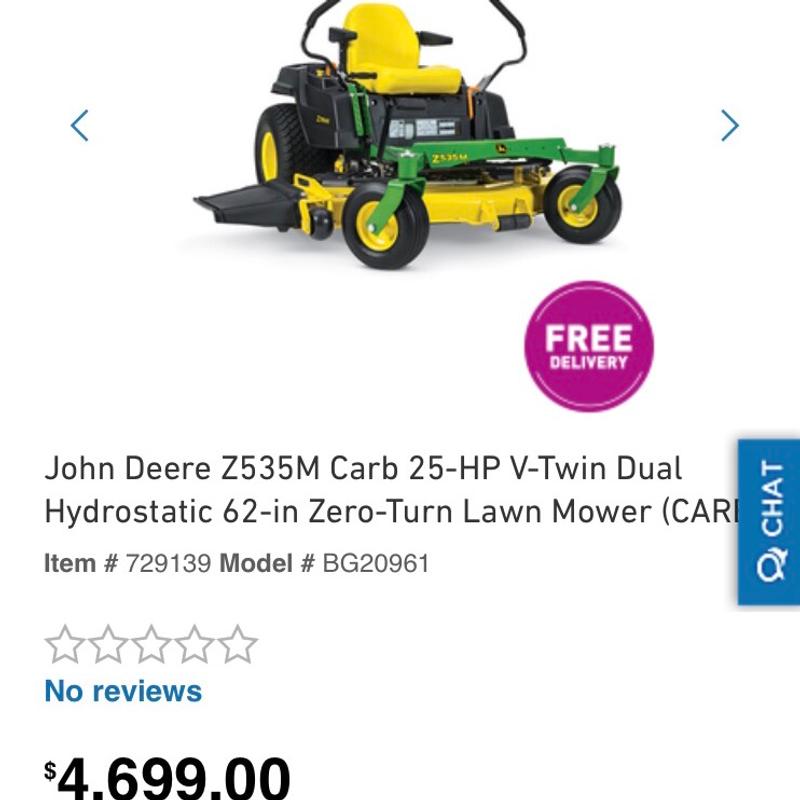 John Deere Z535M Carb 25HP VTwin Dual Hydrostatic 62in Zero Turn