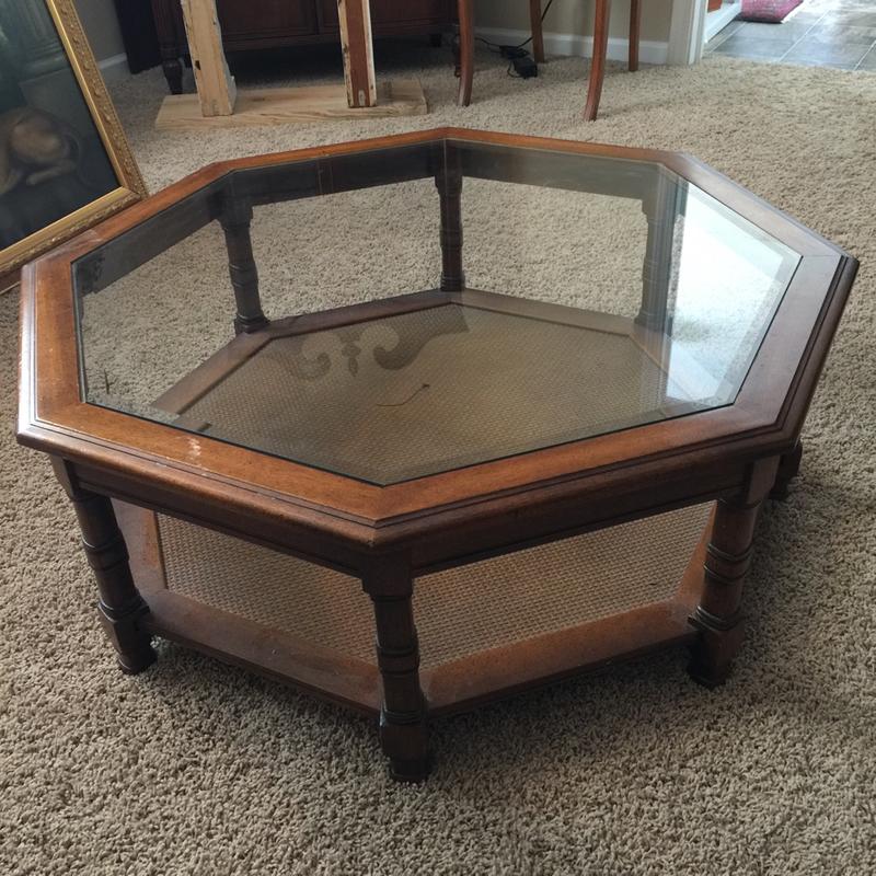 Octagonal wood glass top coffee table for sale in Noblesville, IN