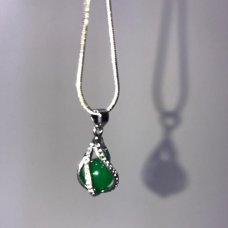Semiprecious delicate Jade ball pendant and Sterling silver necklace. NEW! for sale in