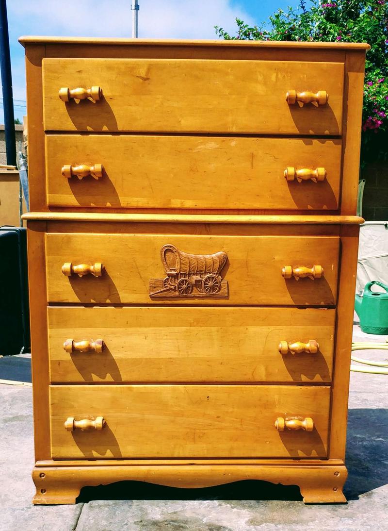 Antique From 1950's Virginia House Maple Conestoga Wagon Hutch 5 drawer