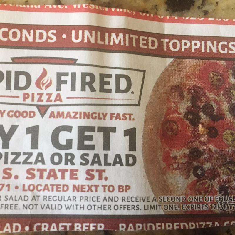 Rapid Fired Pizza BOGO Coupons for sale in Westerville, OH 5miles Buy and Sell