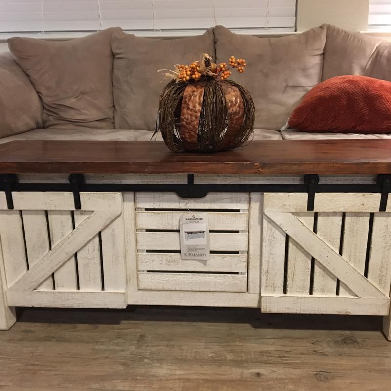Kirklands Farmhouse White Sliding Storage Bench. for sale in Webster