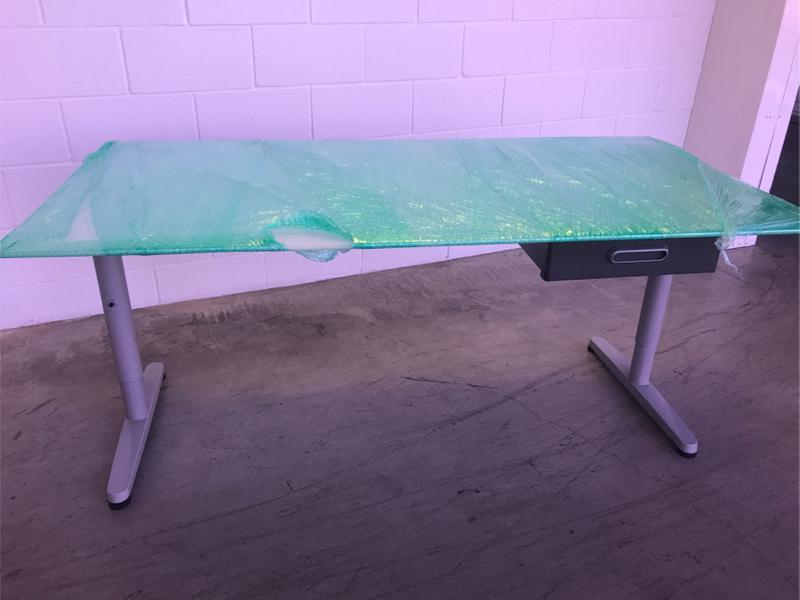 Office desk IKEA w/frosted white glass top and drawer for sale in Los