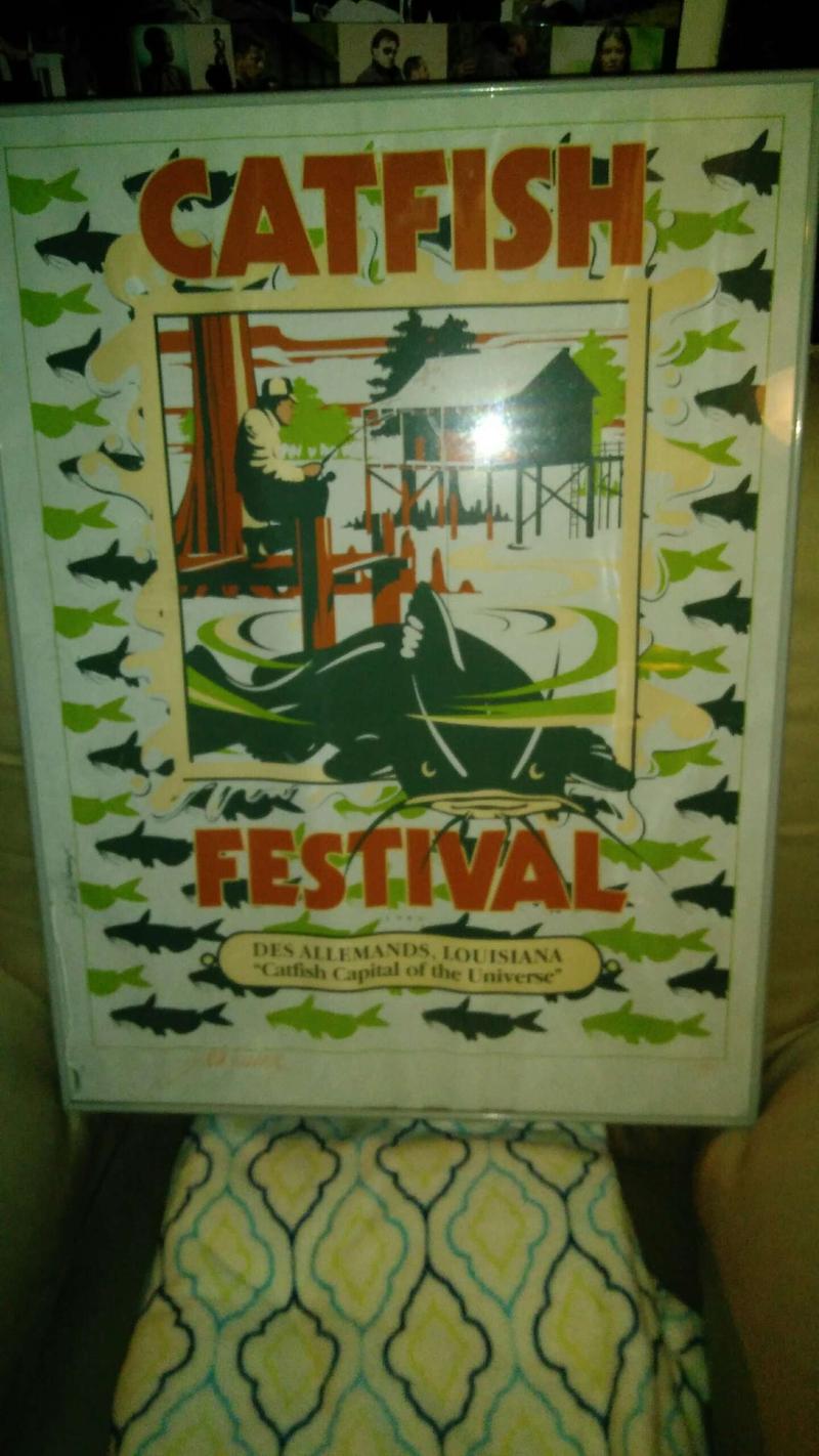 1983 Des allemands catfish festival poster. Signed by artist and framed