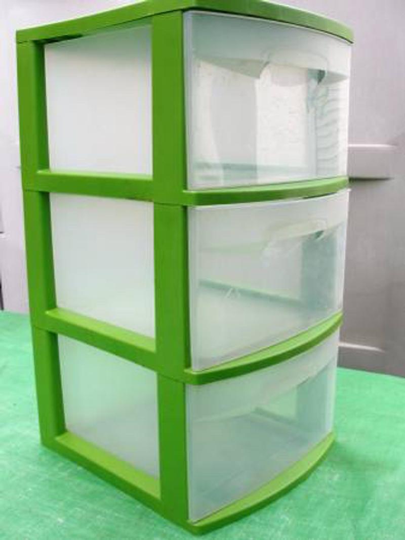 3 Drawer Plastic Storage Bin green and clear .., 24" ta;; x 12.5" wide