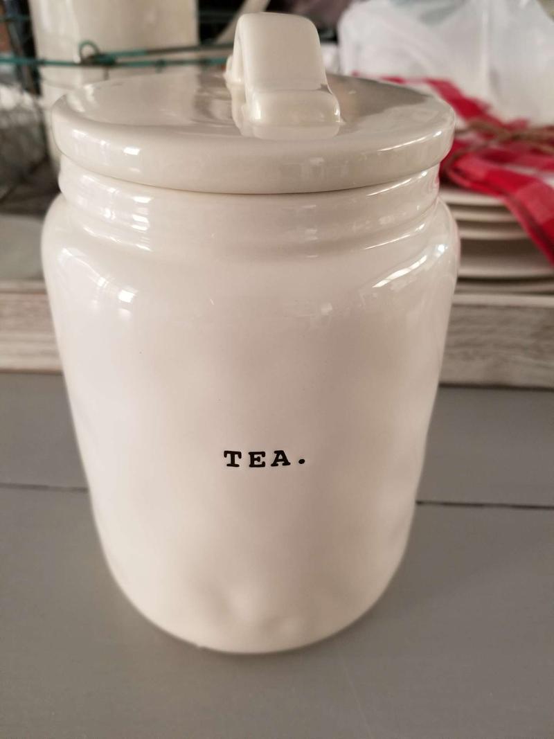 Rae Dunn Tea Canister Typewriter Font Farmhouse for sale in Fontana, CA