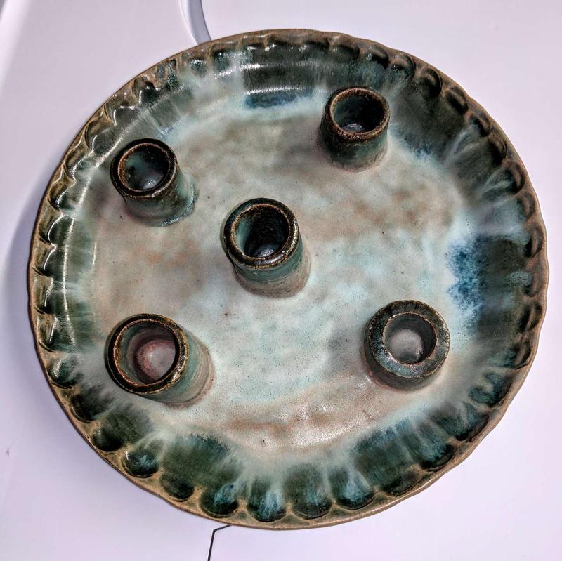 Vintage 5 Pipe Candle Plate Holder 14" Mccarty Style Pottery 70's 80's