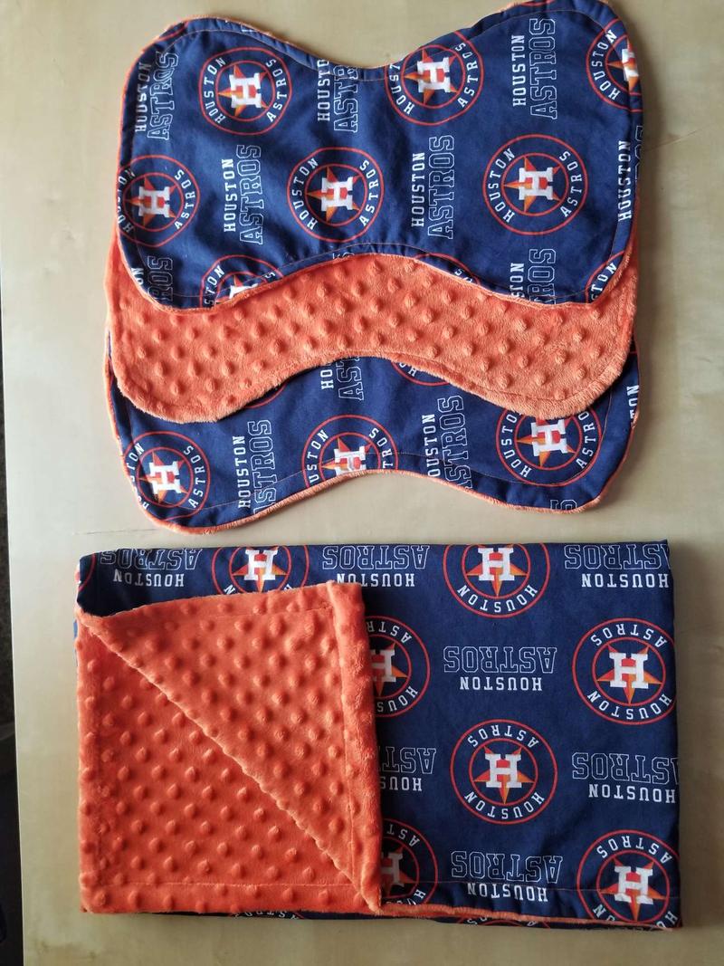 Custom houston astros baby blanket and burp cloth set for sale in