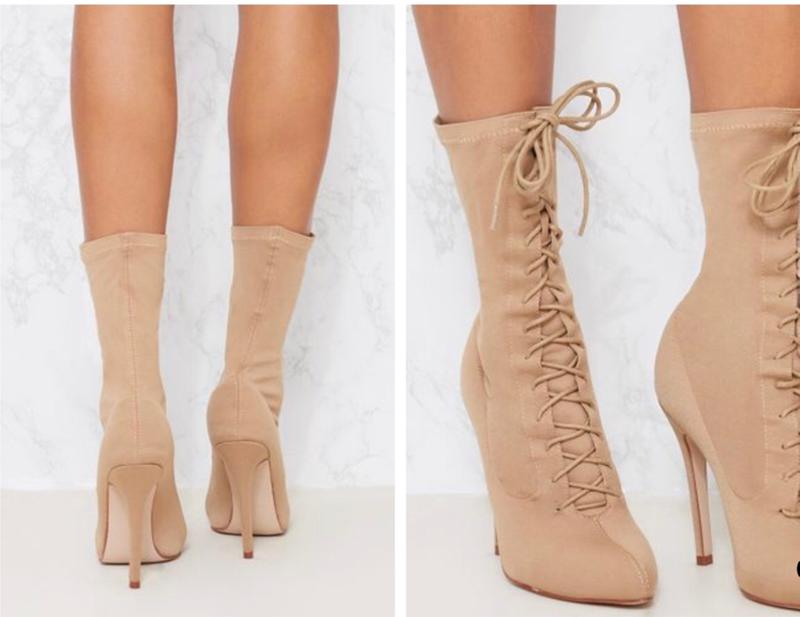 Nude Lace Up Sock Boots for sale in 