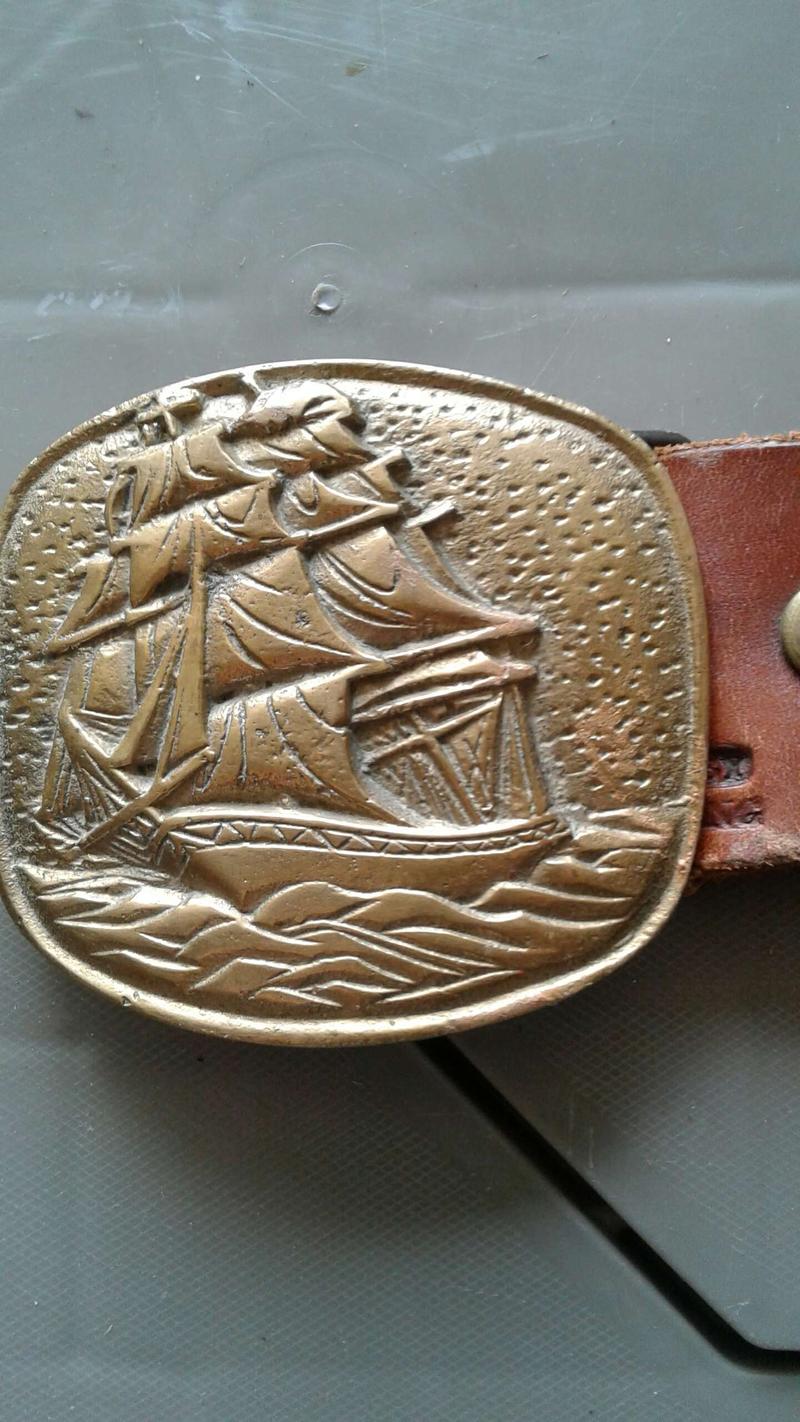 Pirate Ship Brass Buckle w leather belt 