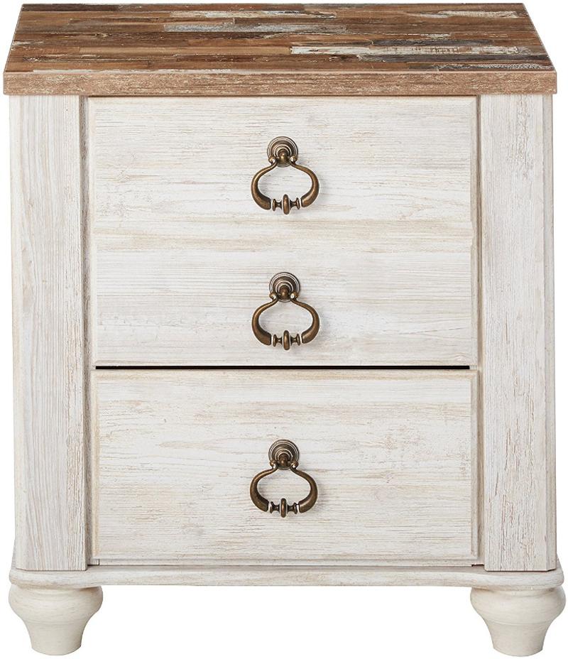 Ashley Furniture Rustic White Wash Willowton Nightstand Farmhouse Style