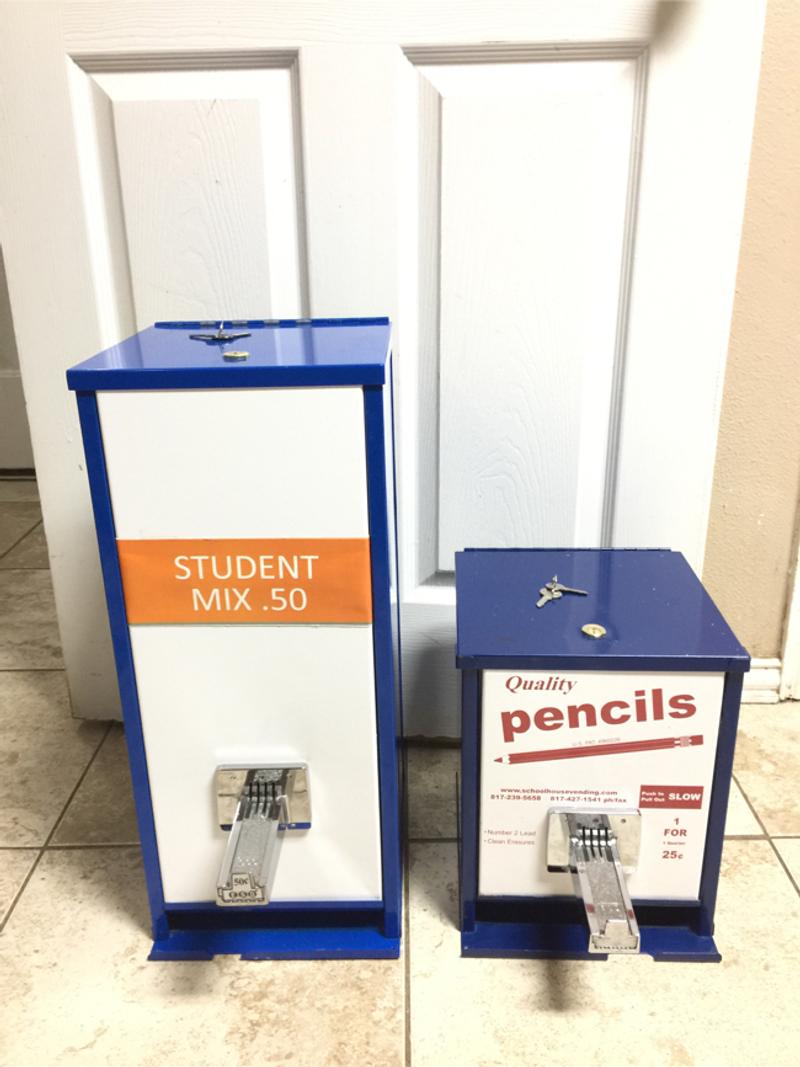 Vintage 25 and 50 Cent Blue Pencil School Vending Machines All Original