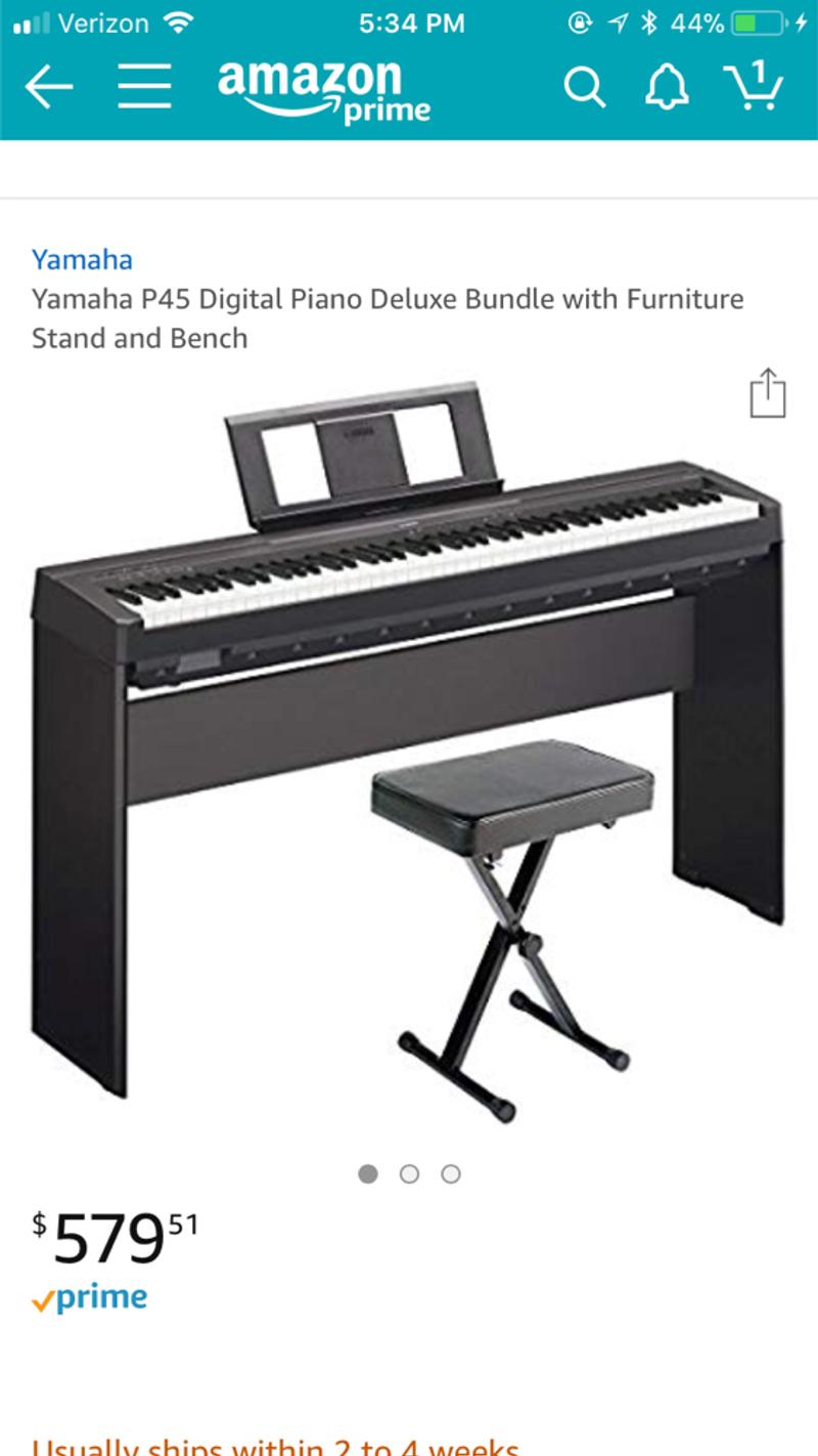 Yamaha P45 keyboard with furniture stand and bench for sale in Plano