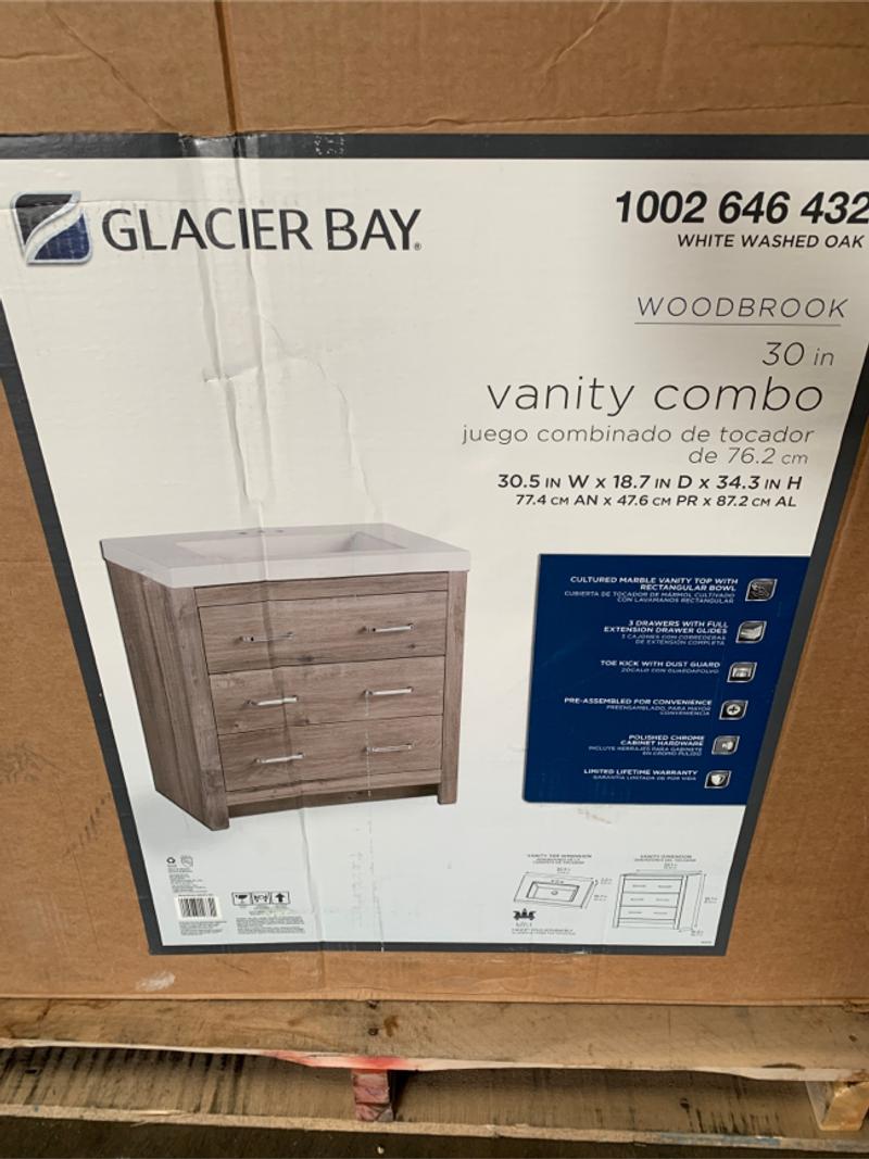 Glacier Bay Woodbrook 30 in. W x 19 in. D Bath Vanity in White Washed Oak with C for sale in