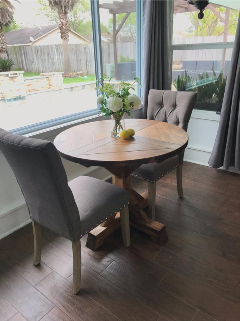 Table Only FarmHouse Round Kitchen Bistro Table Solid Wood Trestle