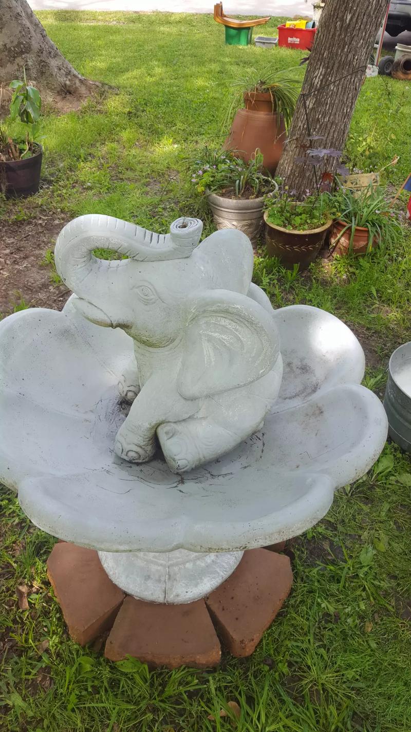 3 Tier Concrete Elephant TRUNK UP Bird Bath Fountain for sale in