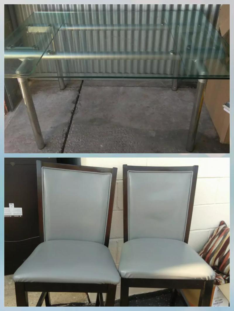 Italian Extendable Chrome & Glass Table, 5 leather Chairs Ashley