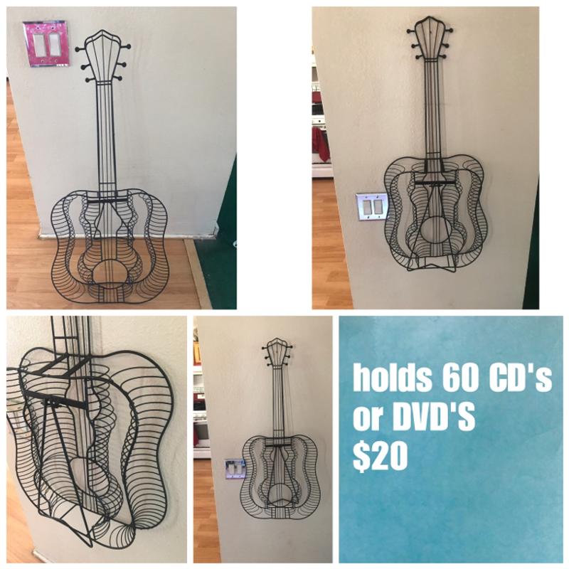 Guitar Shaped CD / DVD Black Metal Wire Holder Rack w/ Floor Stand