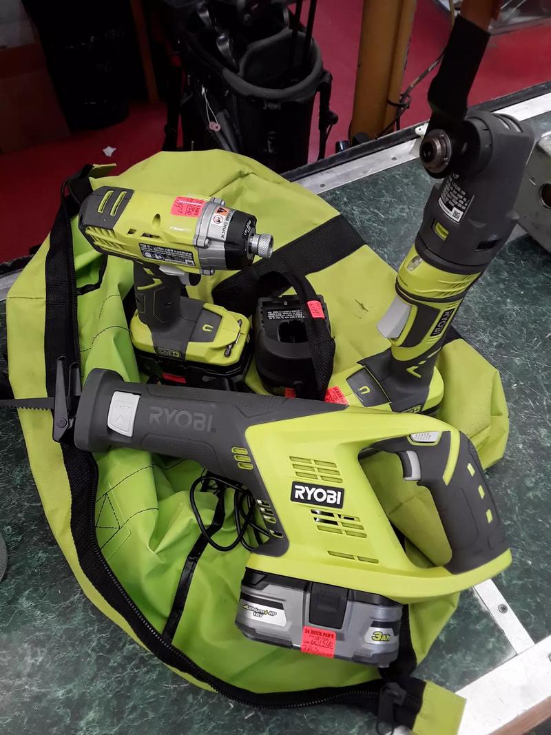 Ryobi cordless set. 7pcs. Impact, sawzall, multi tool, 3 batterys an