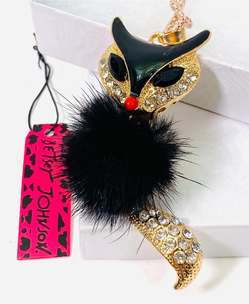 black Pom Pom fuzzy fox 🦊 neckl 