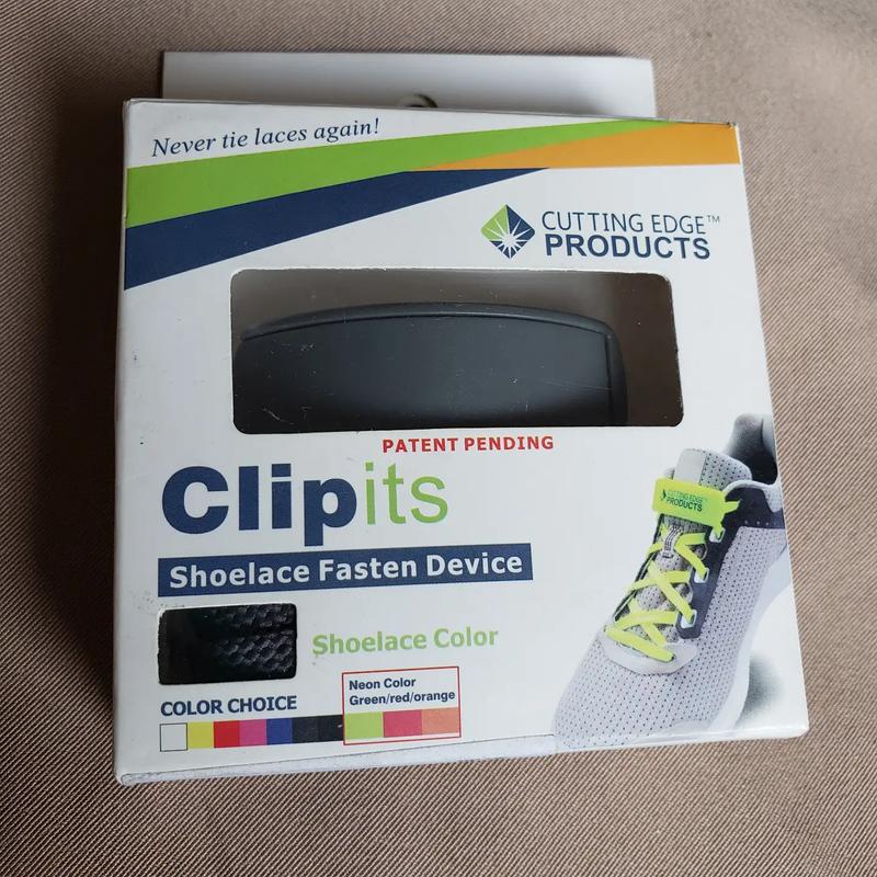 Shoelace fasten clips. Neat looking. ClipIts come with a set of gray