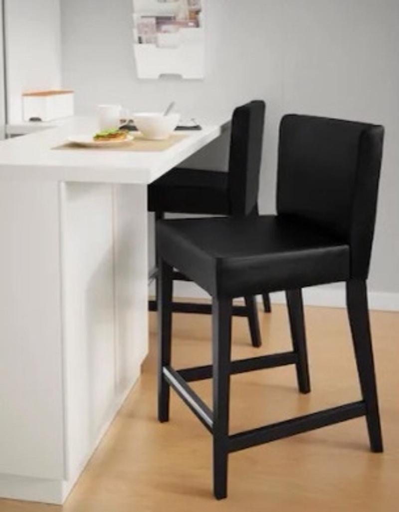 Ikea Henriksdal bar stools with Black Brown Leather Seats 3 Bar Stools