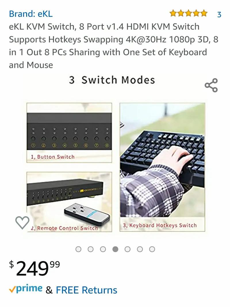 EKL KVM Switch, 8 Port v1.4 HDMI KVM Switch Supports Hotkeys Swapping
