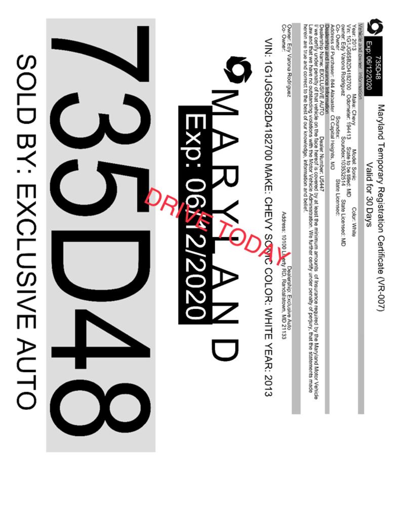 MD, VA TEMPORARY PLATES for sale in Brooklyn, MD 5miles Buy and Sell