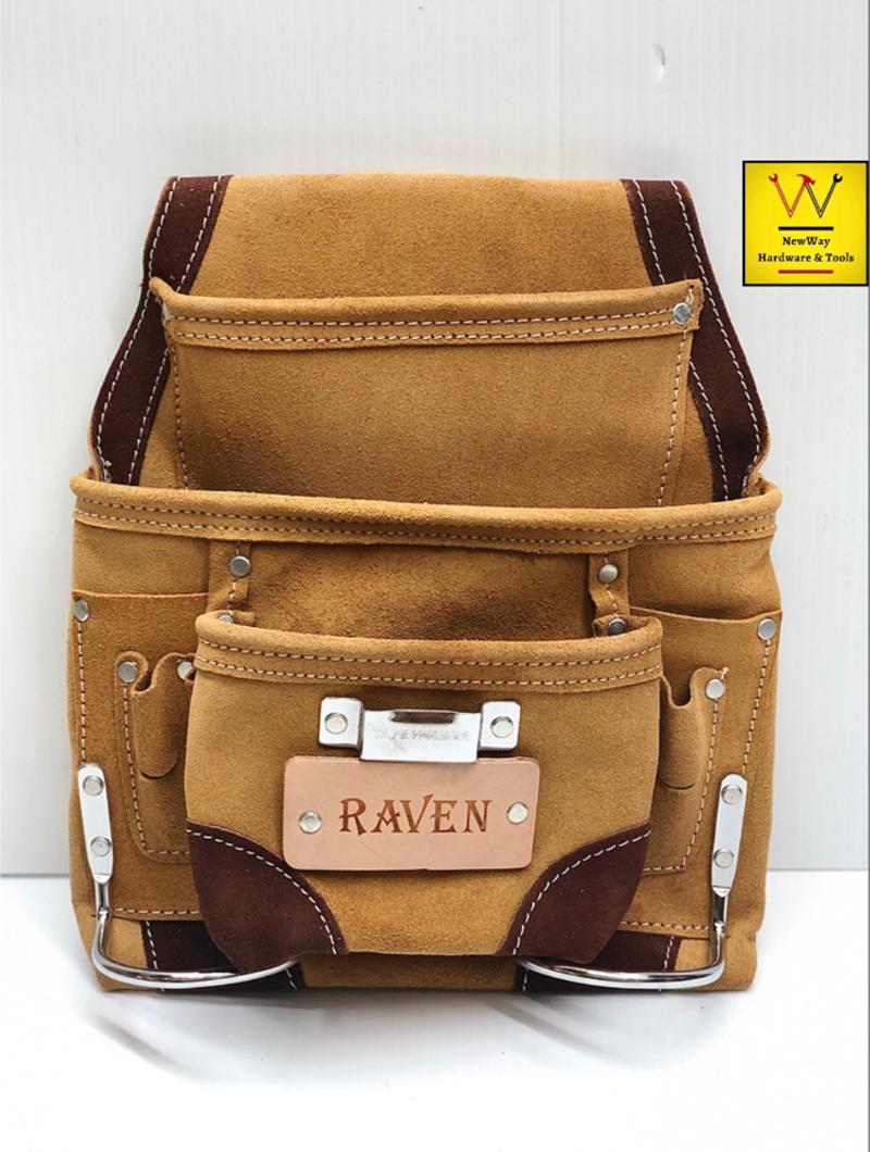 Suede Leather Tool Pouch 9 Pocket Brown Suede Leather Carpenter Nail