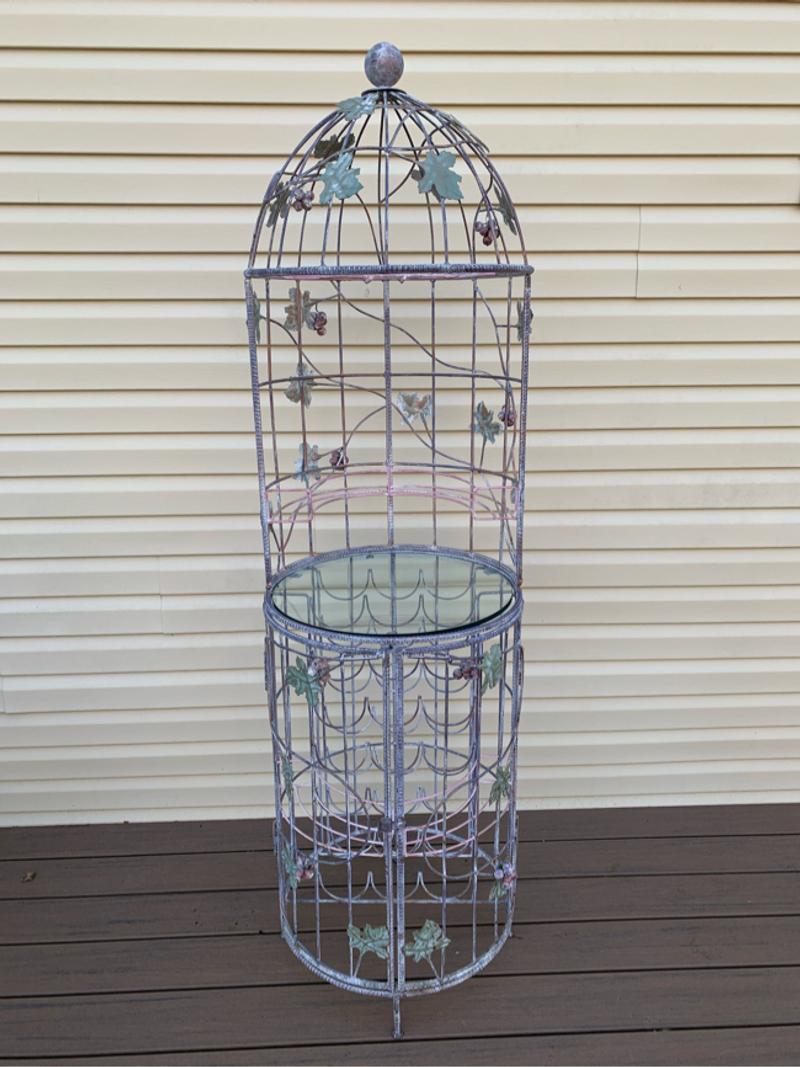 Birdcage Wine Rack Wrought Iron Metal 6’ Feet Tall Bird Cage Bar Cart Wire Grape for sale in