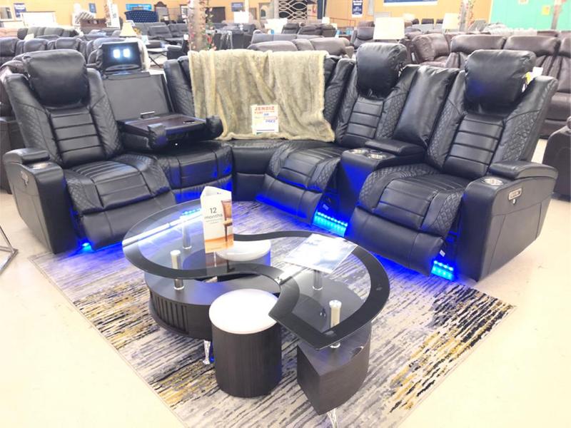 Brand new black leather electric reclining sectional sofa with USB plugs, LED li for sale in