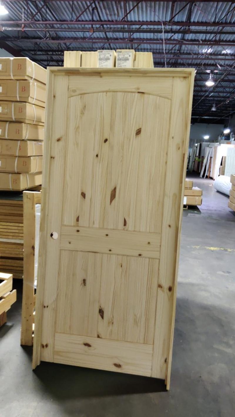 30x80 2 Panel Arch Top V groove Knotty Pine solid wood interior door with frame for sale in