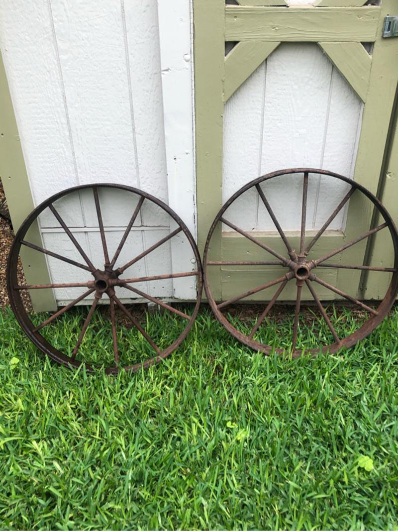 Antique farm implement wheels and old wagon wheel hub for sale in Grand Prairie, TX 5miles