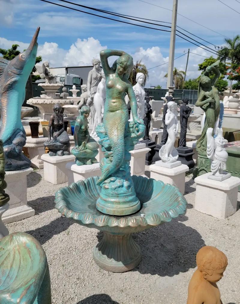 Concrete Mermaid Fountain / Cement Backyard Garden Outdoor Fountains