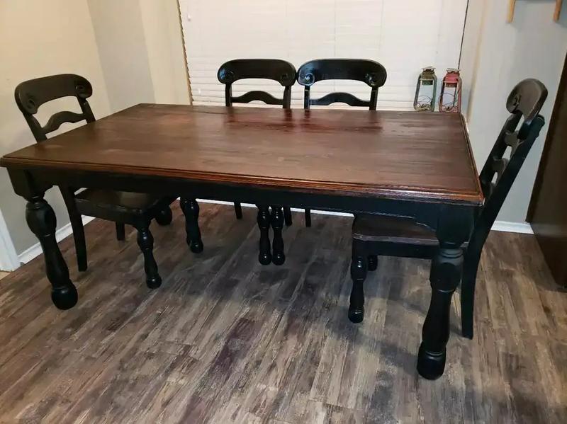 Beautiful 6 ft farmhouse table 4 chairs and bench for sale in Rowlett, TX 5miles Buy and Sell