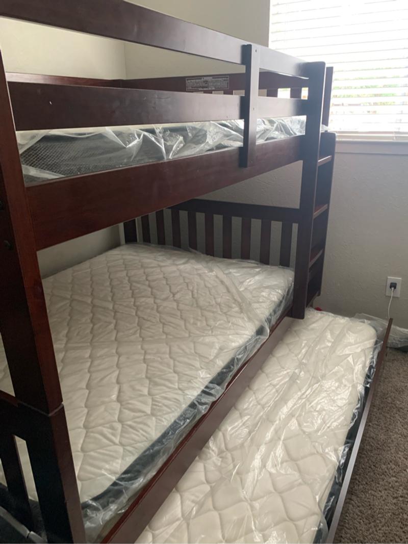 Bunk bed with 3rd pull out bed and mattresses for sale in Hurst, TX